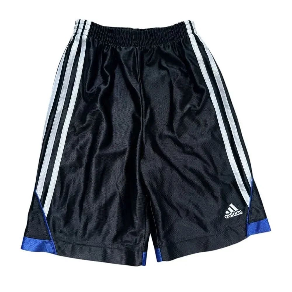Youth Boys Adidas Three Stripe Mesh Black & White Athletic Shorts - Sz 7X